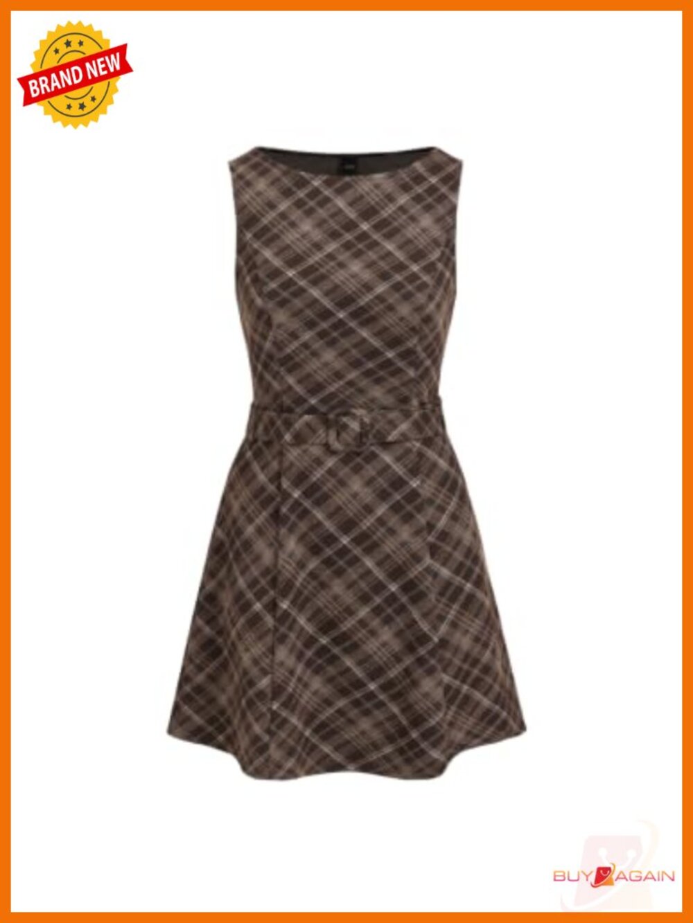 Women's Plaid Mini Dress Sleeveless Fit Flare A-Line Belted